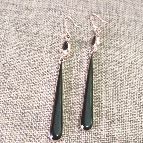 Jewelry - Sleek Elegant Long Black Enamel Earrings - Pre-loved (3")